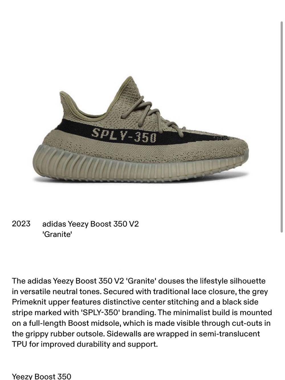 adidas Yeezy Boost 350 V2 'Granite' - Grey/Black